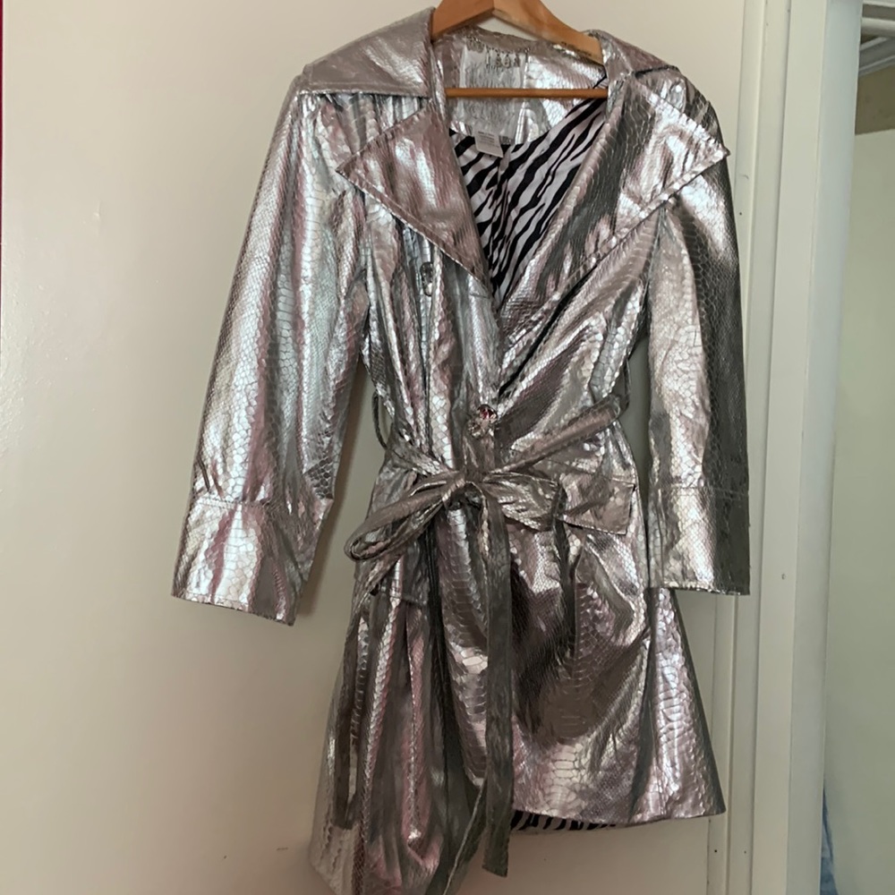 Silver glam trench faux croc with bling bling  crystal buttons wow